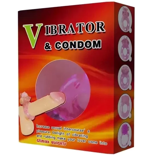 Кольцо с вибрацией и презервативом Vibrator & condom, BI-010084: Цвет розовый