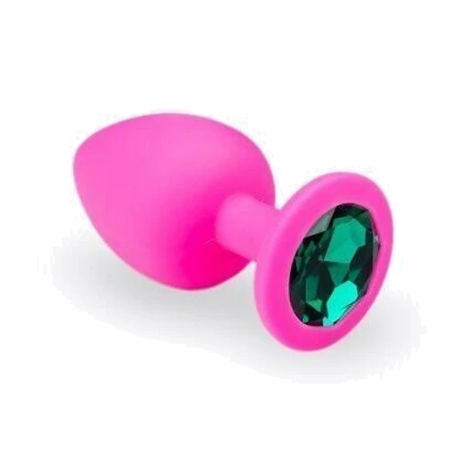 Силиконовая анальная пробка с кристаллом Pink Silicone Emerald (размер M)