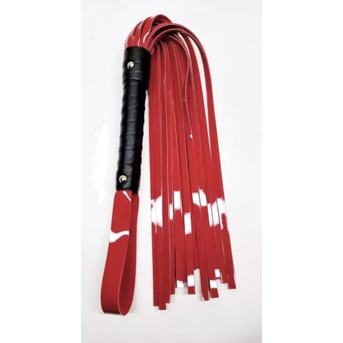 Флоггер из искусственной лакированной кожи Flirty ECO Varnish Leather - Black & Red, BL-00045