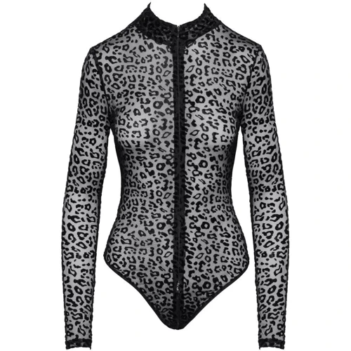 Боді Noir Handmade F287 Leopard flock bodysuit with long sleeves Black, 3XL: Вид Боди