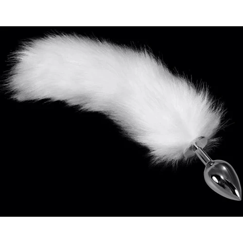 Анальная пробка с пушистым хвостом LoveToy Fox Tail White Metal Anal Plug Large