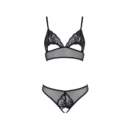 Комплект Passion Christa Set black L/XL: браллет с ажурным лифом и открытыми трусиками: Применение На тело