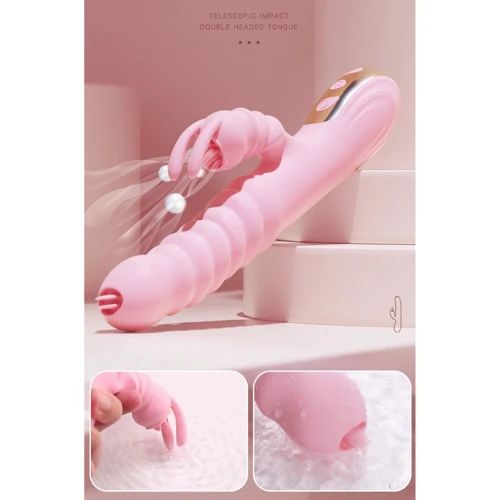 Вибратор с толчками и подогревом BOSS Series Hannah Pink: Тип и форма Кролик