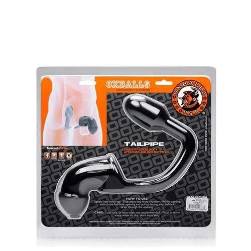 Сексуальный замок для пениса с анальной пробкой Oxballs TAILPIPE Cock Cage Anal Lock от Mister B, 9x3 см фото 4