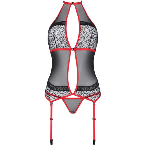 Корсет с пажами Passion SATARA CORSET Вlack/Red S/M (стринги в наборе): Материал Полиамид