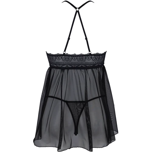 Пеньюар ECO Passion KERRIA CHEMISE black L/XL: Декор Кружево