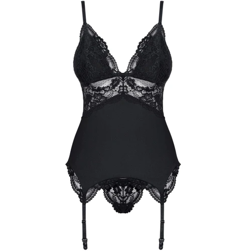 М'який корсет із стрінгами Obsessive 810-COR-1 corset & thong black S/M: Матеріал Полиамид