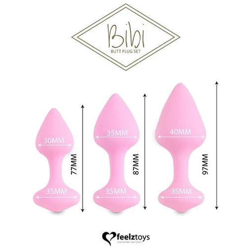 Набор силиконовых анальных пробок FeelzToys - Bibi Butt Plug Set 3 pcs Pink: Материал Силикон