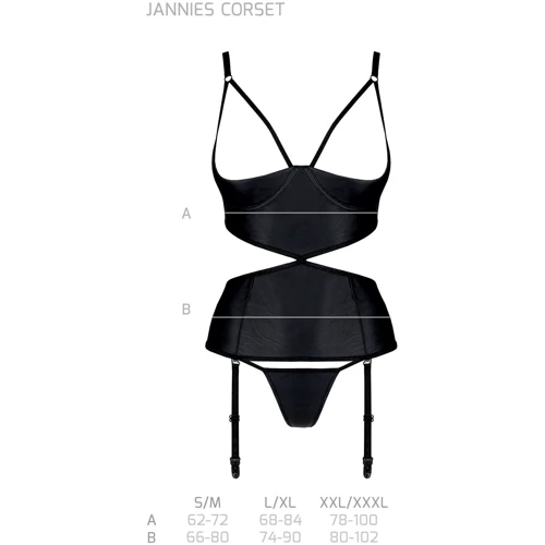 Корсет із відкритими грудьми Passion JANNIES CORSET Вlack S/M (стрінги в наборі): Застосування На тело