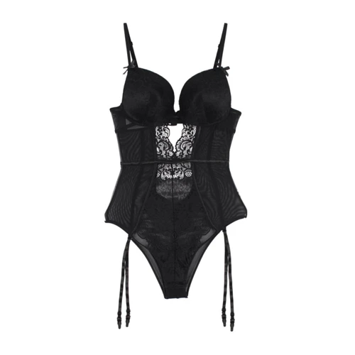 Admas эротическое боди с кружевом и подвязками, L black фото 2