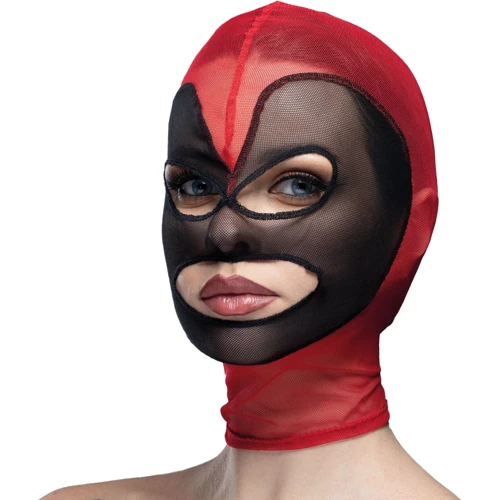 Маска серце сітка з відкритим ротом та очима Feral Feelings - Hearts Mask Red/Black