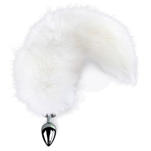 Металлическая анальная пробка с хвостом из натурального меха Art of Sex size M White fox