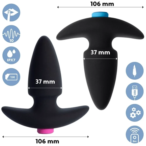 FeelzToys FunkyButts Remote Controlled Butt Plug - сет анальных пробок с вибрацией с дистанционным управлением, 10,6х3,7 см: Наличие вибрации Есть