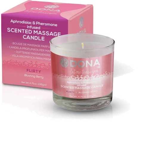 Массажная свеча DONA Scented Massage Candle Blushing Berry FLIRTY (135 гр): Особенности С ароматом, С феромонами