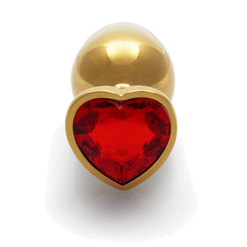 Металлическая анальная пробка Ouch! Heart Gem Gold - Ruby Red, М: Тип Анальные пробки