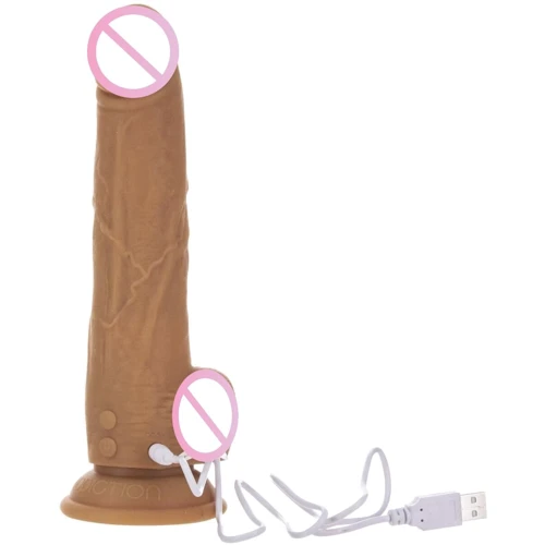 Фаллоимитатор с пульсацией Naked ADDICTION Dominic 9″ Caramel, пульт ДУ, диаметр 4,2 см: Мошонка Есть