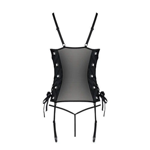 Сітчастий корсет з еко-шкіри, з люверсами та знімними пажами Passion Malwia Corset black XXL/XXXL (стрінги в комплекті): Для кого Для женщин