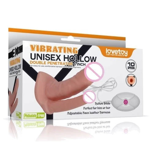 Страпон двойной с вибрацией Lovetoy Vibrating Unisex Hollow Double Penetrator 6": Тип Полые