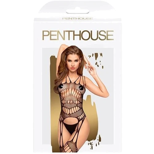 Бодистокинг с фрактальным узором и имитацией чулок Penthouse - Fatal Look Black XL: Применение На тело