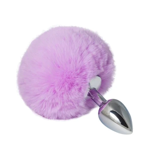 Металлическая анальная пробка с помпоном CRYSTAL S, light purple