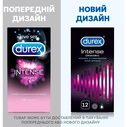 Акційний набір для закоханих Durex Презервативи латексні зі змазкою Intense Orgasmic № 12 + Інтимний гель-змазка, INTENSE ORGASMIC 10 ml: Основа Водна