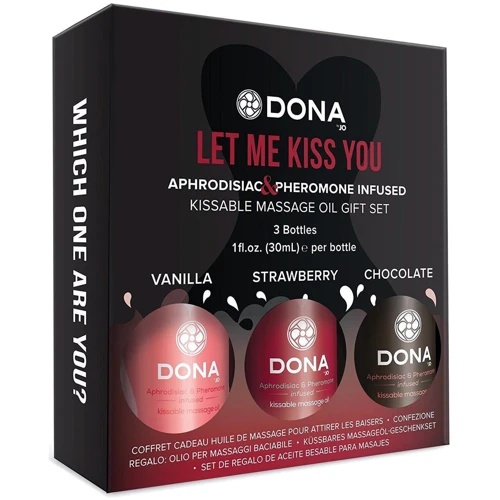 Набір масажних масел DONA Let Me Kiss You: Особливості З ароматом, Зі смаком, З феромонами
