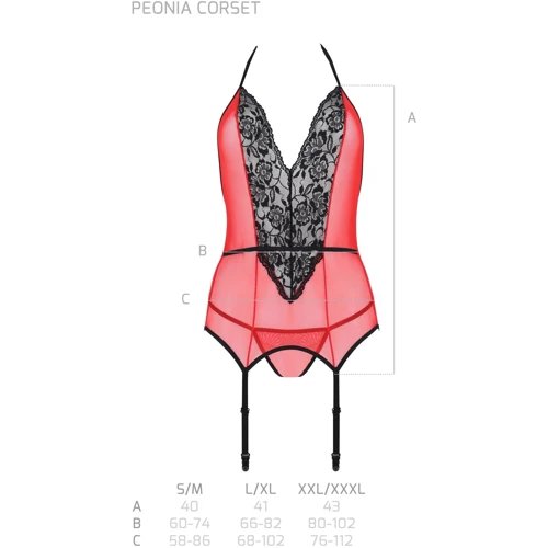 Корсет з пажами для панчох Passion PEONIA CORSET Red S/M (стрінги в наборі): Вид Корсеты