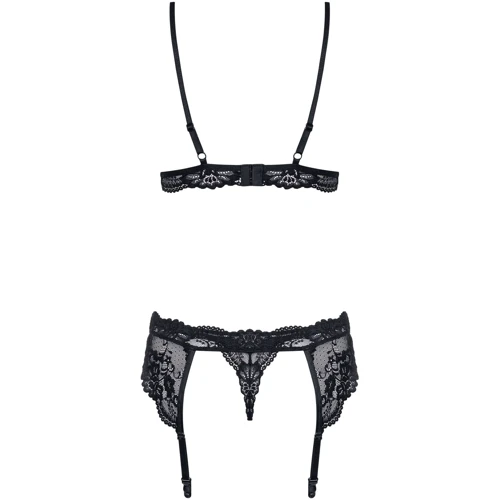 Эротический кружевной комплект Obsessive 810-SEG-1 set black L/XL: Узор Цветочный, Однотонный