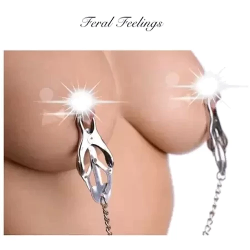 Затискачі для сосків з ланцюжком Feral Feelings - Clover nipple clamps, срібло / білий фото 4