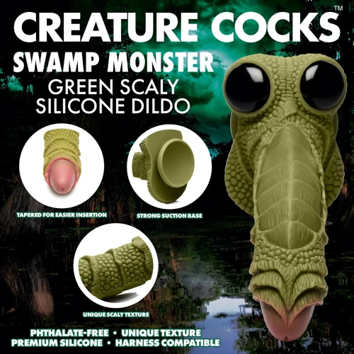 Фантазійний фалоімітатор Creature Cocks Swamp Monster Green Scaly Silicone Dildo: Довжина проникнення, см 17.78