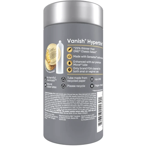 Презервативы ONE Vanish Hyperthin 12 шт, подарочная упаковка тюб: Текстура Гладкие