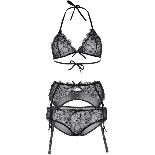 Эротический комплект Leg Avenue Bra top, panty & garterbelt S Black: Материал Полиамид