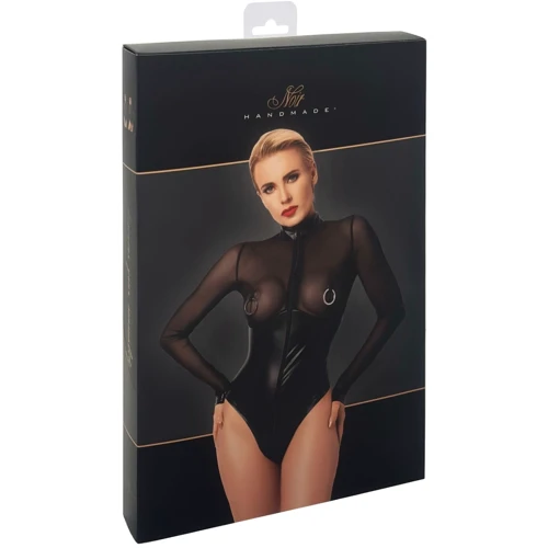 Боди Noir Handmade F321 Edge wetlook and mesh body with rings Black, 3XL: Узор Однотонный