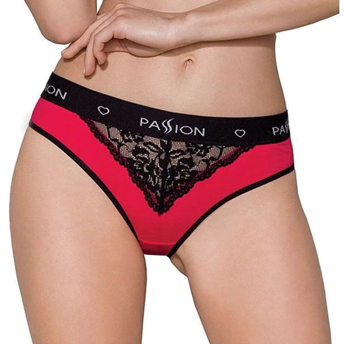 Трусики с широкой резинкой и кружевом Passion PS001 PANTIES red/black, size L