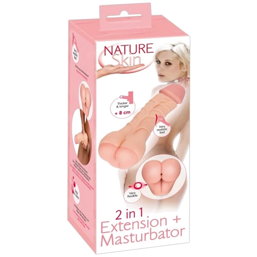 Мастурбатор-насадка - Nature Skin 2 in 1 Extension + Masturbator: Материал TPE (термопластичный эластомер)