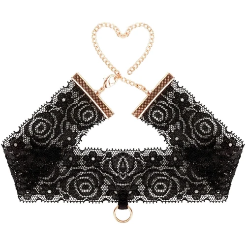 Мереживні наручники та комір Rosy Gold - Lace Cuffs and Collar Black: Декор Цепочка, Кружево