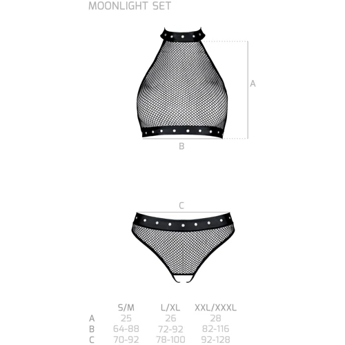 Белье с открытым доступом Passion MOONLIGHT SET Black S/M: Декор Люверсы