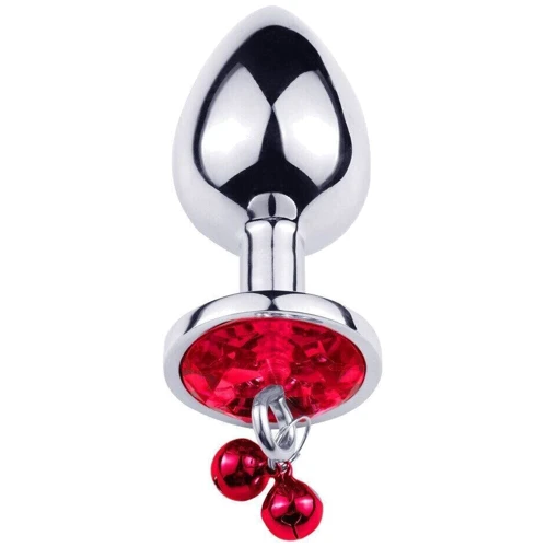 Анальная пробка с кристаллом, колокольчиком и поводком Silver RED (размер L): Наличие вибрации Нет
