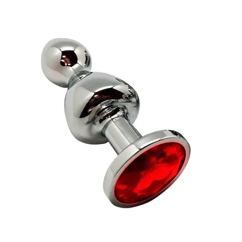 Анальная пробка Wooomy Lollypop Double Ball Metal Plug Red S