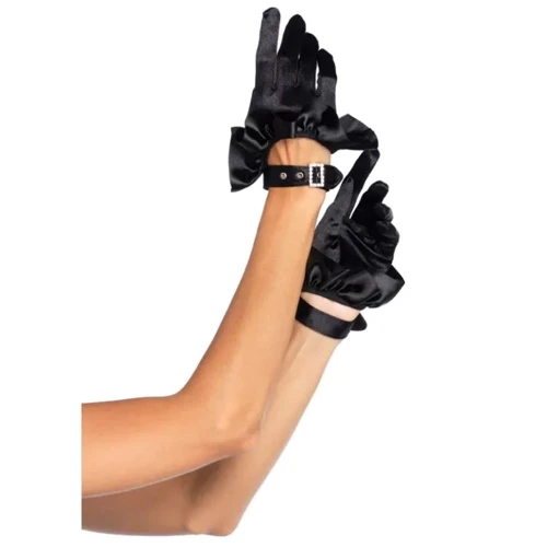 Перчатки укороченные с ремешком Leg Avenue - Cropped Satin Ruffle, OS
