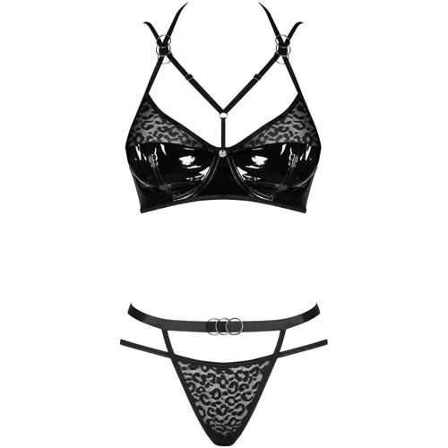 Сексуальный комплект Obsessive Bagirela 2-pcs set black L/XL: Узор Леопардовый, Однотонный
