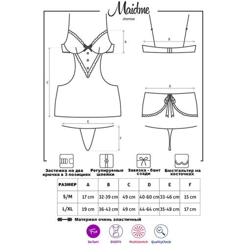 Еротичний костюм Obsessive Maidme chemise, L / XL: Матеріал поліамід