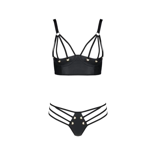 Комплект з еко-шкіри Passion Malwia Bikini black XXL/XXXL: з люверсами та ремінцями, бра та трусики: Застосування На тело