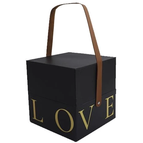 Подарункова коробка з ручкою LOVE чорна, L – 18,5х18,5х19 см