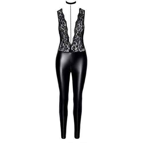 Комбинезон Noir Handmade F298 Libido Deep-V catsuit with collar and pearl chain Black, S фото 7