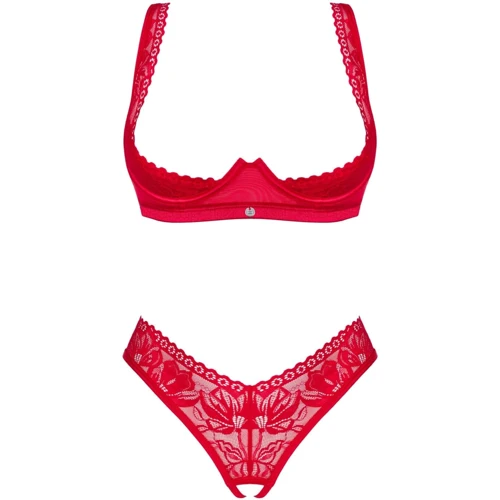Комплект белья Obsessive Lacelove cupless 2-pcs set XL/2XL Red: Применение На талию