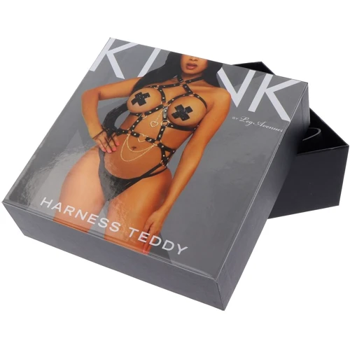 Портупея-тедді з екошкіри Leg Avenue Heart ring harness teddy Black M: Декор Цепочка, Заклепки