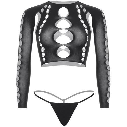 Комплект Leg Avenue Long sleeve crop top & string Black One Size: Узор Однотонный