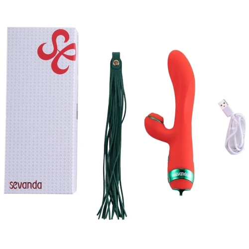 Вибратор-кролик с флоггером LOCKINK Sevanda Whip Vibrating Massage Wand - Red & Green: Длина, см 23
