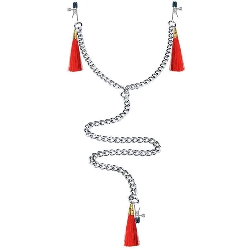 Зажимы для сосков и клитора LoveToy Bondage Fetish Nipple Clit Tassel Clamp With Chain Red